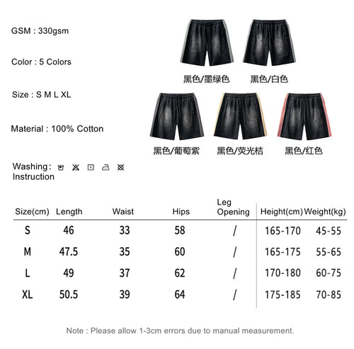 Obsidian Phoenix Unisex Luxury Gradient Washed Cotton Shorts - 330gsm Retro High Street Loose-Fit Sport Shorts