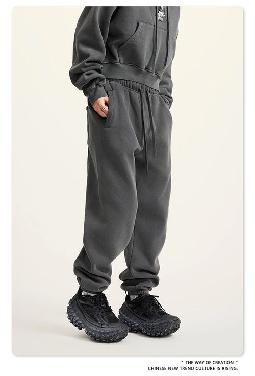 Obsidian Phoenix Luxury 355gsm Washed Fleece Sweatpants - Unisex Retro Loose-Fit Warm Joggers