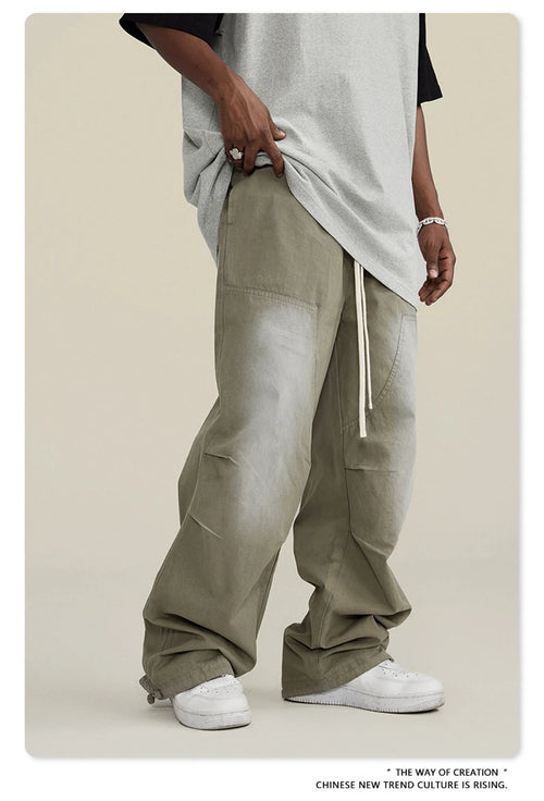 Obsidian Phoenix Unisex Luxury Monkey Washed Cotton Jogger Pants - 270gsm Loose-Fit High Street Cargo Trousers