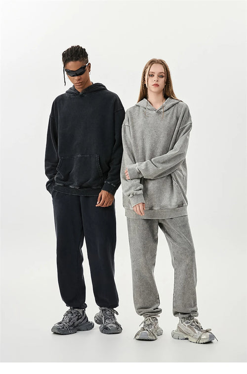 Obsidian Phoenix Unisex Luxury Batik Washed Sweatpants - 420gsm High Street Loose-Fit Distressed Cotton Joggers