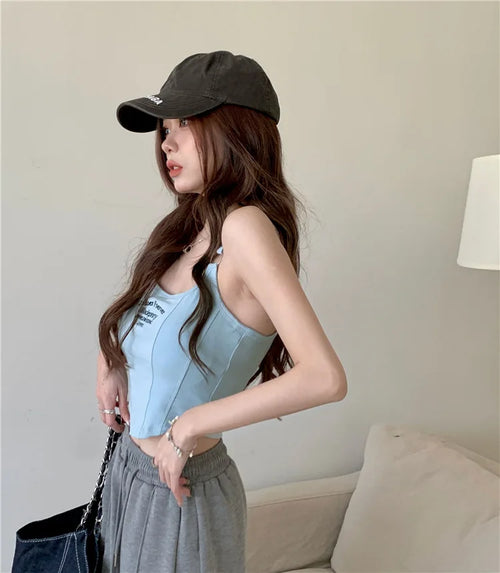 Celestial Comfort Striped Tank Top - Sexy Sleeveless Crop with Built-in Bra Pad, Solid Color Exposed Navel Style - Celestial Comfort Clothing