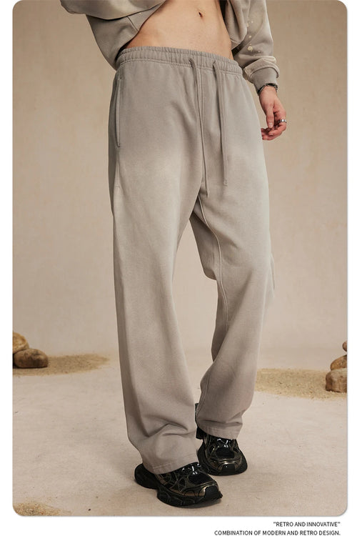 Obsidian Phoenix Luxury Retro Washed Heavyweight Pants - 450gsm Knitted Straight-Leg Unisex Sports Trousers