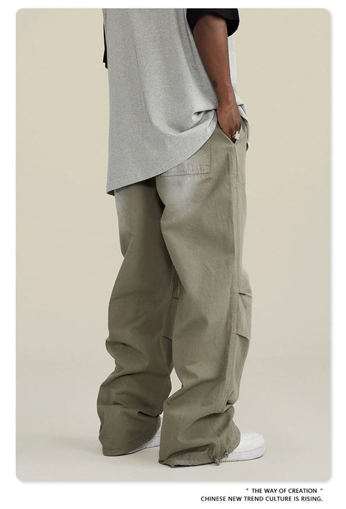 Obsidian Phoenix Unisex Luxury Monkey Washed Cotton Jogger Pants - 270gsm Loose-Fit High Street Cargo Trousers