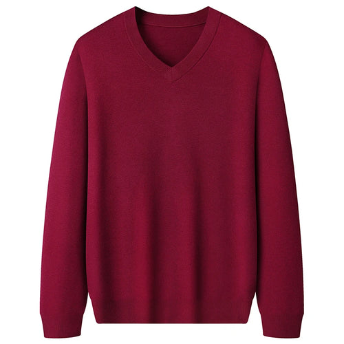 Obsidian Phoenix Luxury 100% Wool V-Neck Sweater - High-End Soft Warm Long Sleeve Pullover for Men in Sizes Up to 8XL