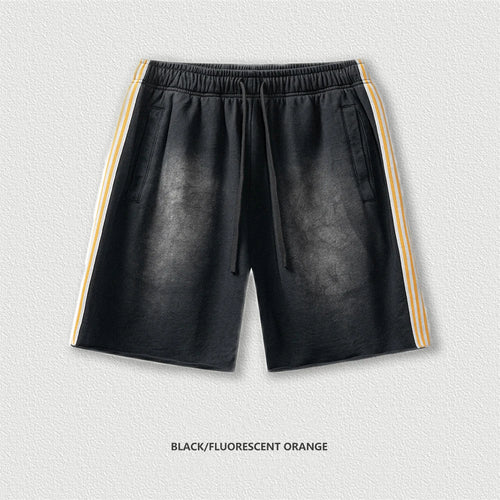Obsidian Phoenix Unisex Luxury Gradient Washed Cotton Shorts - 330gsm Retro High Street Loose-Fit Sport Shorts