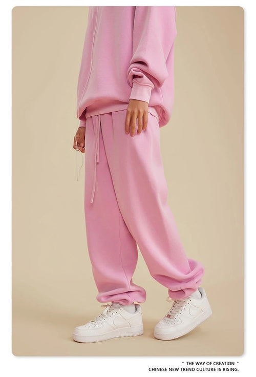 Obsidian Phoenix Luxury 355gsm Washed Fleece Sweatpants - Unisex Retro Loose-Fit Warm Joggers