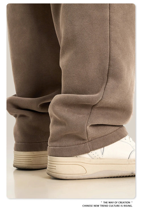 Obsidian Phoenix Unisex Luxury Washed Fleece Pants - 332gsm Retro High Street Warm Oversized Straight-Leg Trousers