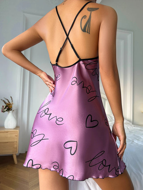 Obsidian Phoenix Women's Luxury Heart Letter Print Nightdress