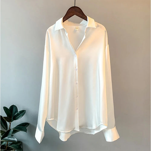 Celestial Comfort Vintage Silk Shirt - Button-Up Satin Blouse, Elegant Long Sleeve Office Top for Women - Celestial Comfort Clothing