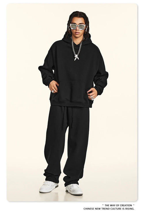 Obsidian Phoenix Unisex Luxury Solid Fleece Hoodie - 420gsm Retro Relaxed-Fit Warm Hooded Pullover