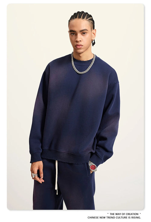 Obsidian Phoenix Unisex Luxury Gradient Fleece Sweatshirt - 375gsm Monkey Washed O-Neck Loose-Fit Pullover