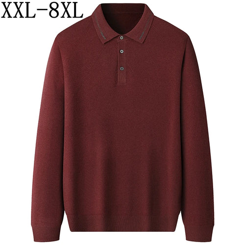 Obsidian Phoenix Luxury 100% Wool Lapel Sweater - Top-Grade Soft Warm Men’s Long Sleeve Pullover Jumper in Sizes Up to 8XL