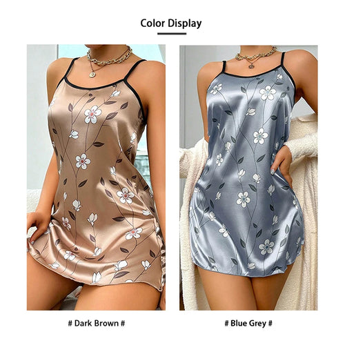 Obsidian Phoenix Women's Luxury Satin Floral Print Sleepdress