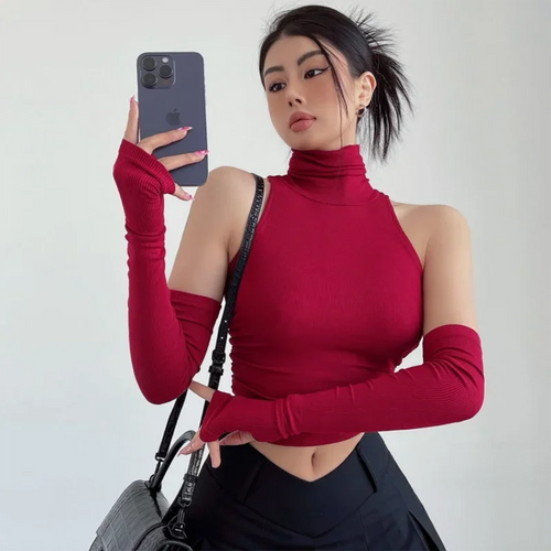 Celestial Comfort Turtleneck Crop Top - Oversleeve, Slim Fit Streetwear Tee - Celestial Comfort Clothing