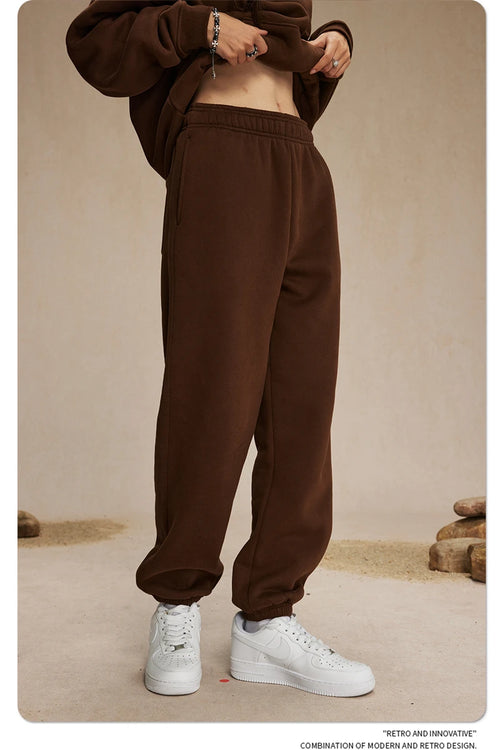 Obsidian Phoenix Unisex Luxury Solid Fleece Sweatpants - 400gsm Basic Loose-Fit Warm Joggers