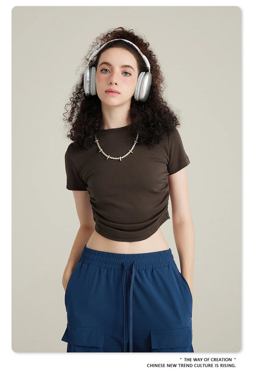 Obsidian Phoenix Women's Luxury Skinny T-Shirt - 220gsm Y2K Pleated Waist Short-Sleeve Tee