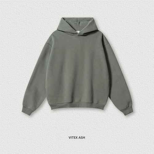 Obsidian Phoenix Unisex Luxury Solid Fleece Hoodie - 345gsm Loose-Fit Warm Hooded Pullover with Side Zipper Pockets