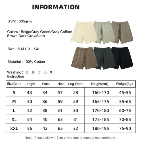 Obsidian Phoenix Unisex Luxury Solid Cotton Shorts - 305gsm Retro High Street Loose-Fit Drawstring Casual Shorts