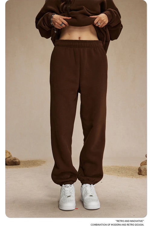 Obsidian Phoenix Unisex Luxury Solid Fleece Sweatpants - 400gsm Basic Loose-Fit Warm Joggers