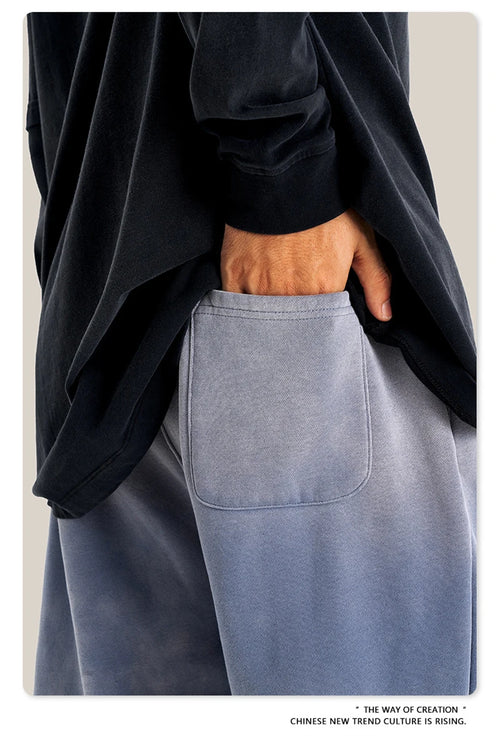 Obsidian Phoenix Unisex Luxury Washed Fleece Pants - 332gsm Retro High Street Warm Oversized Straight-Leg Trousers