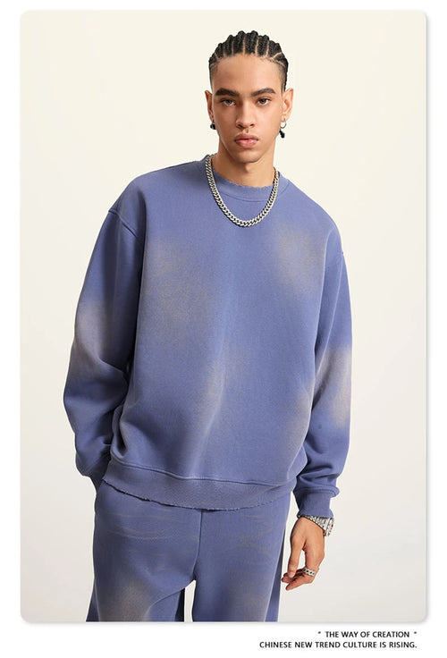 Obsidian Phoenix Unisex Luxury Gradient Fleece Sweatshirt - 375gsm Monkey Washed O-Neck Loose-Fit Pullover