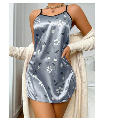 Obsidian Phoenix Women's Luxury Satin Floral Print Sleepdress