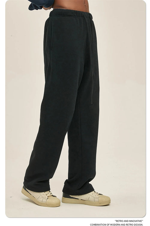 Obsidian Phoenix Unisex Luxury Loose Straight Pants - 365gsm Solid Drawstring Trousers