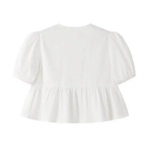 Obsidian Phoenix Women's Chic Lace-Up Blouse - Fashion Solid Hollow Out O-Neck Short Sleeve Casual Streetwear Top