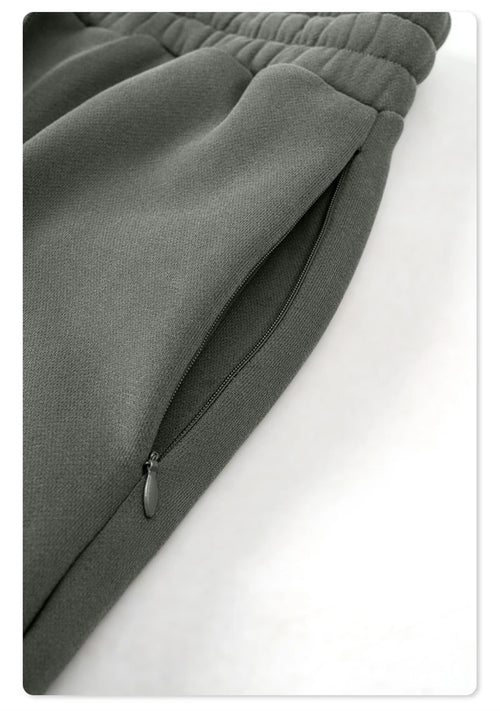 Obsidian Phoenix Unisex Luxury Fleece Straight Pants - 345gsm Solid Loose-Fit Sport Trousers with Zipper Pockets