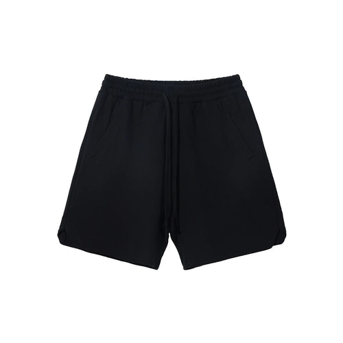 Obsidian Phoenix Unisex Luxury Solid Cotton Shorts - 305gsm Retro High Street Loose-Fit Drawstring Casual Shorts