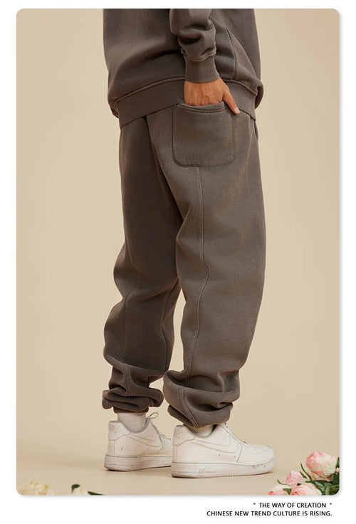 Obsidian Phoenix Luxury 355gsm Washed Fleece Sweatpants - Unisex Retro Loose-Fit Warm Joggers