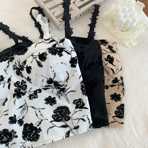Obsidian Phoenix Women's Luxury Sweet Elastic Camisole - Padded Bra Spaghetti Strap Crop Top with Cute Print for Summer