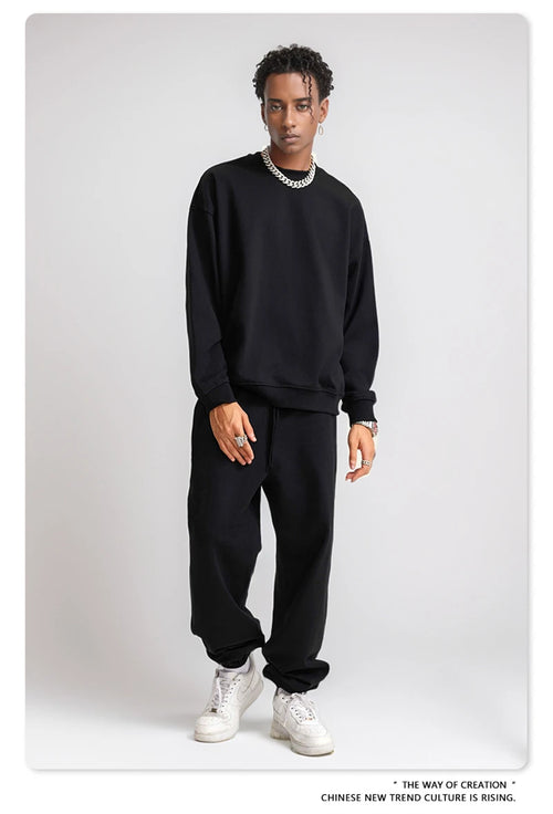 Obsidian Phoenix Unisex Luxury Solid Sweatshirt - 360gsm Loose-Fit O-Neck Pullover