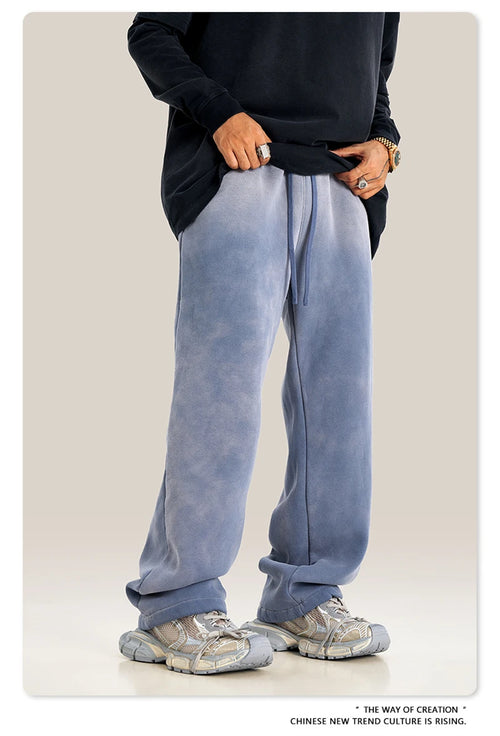 Obsidian Phoenix Unisex Luxury Washed Fleece Pants - 332gsm Retro High Street Warm Oversized Straight-Leg Trousers