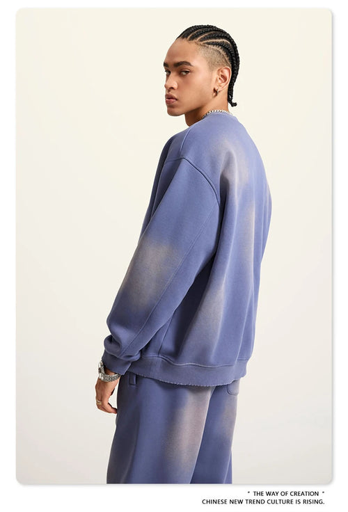 Obsidian Phoenix Unisex Luxury Gradient Fleece Sweatshirt - 375gsm Monkey Washed O-Neck Loose-Fit Pullover