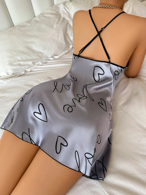Obsidian Phoenix Women's Luxury Heart Letter Print Nightdress