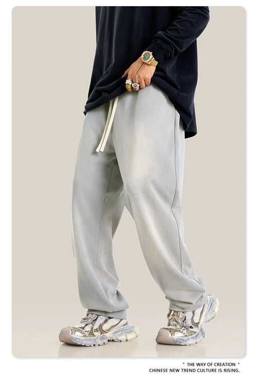 Obsidian Phoenix Unisex Luxury Monkey Washed Fleece Pants - 370gsm High Street Warm Oversized Straight Sweatpants