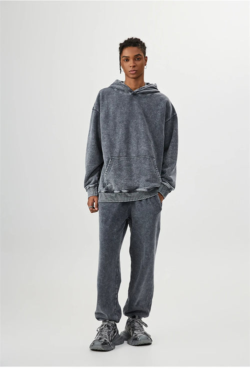 Obsidian Phoenix Unisex Luxury Batik Washed Sweatpants - 420gsm High Street Loose-Fit Distressed Cotton Joggers