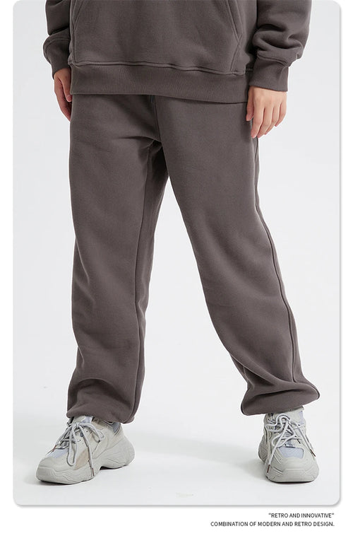 Obsidian Phoenix Unisex Luxury Fleece Sweatpants - 360gsm Loose-Fit Knitted Solid Tracksuit Pants