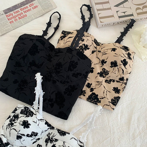 Obsidian Phoenix Women's Luxury Sweet Elastic Camisole - Padded Bra Spaghetti Strap Crop Top with Cute Print for Summer