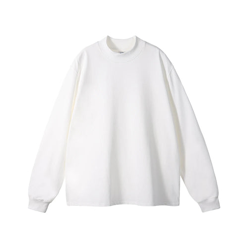 Obsidian Phoenix Unisex Luxury Heavyweight Cotton T-Shirt - 345gsm Loose-Fit Long-Sleeve High-Neck Solid Tee