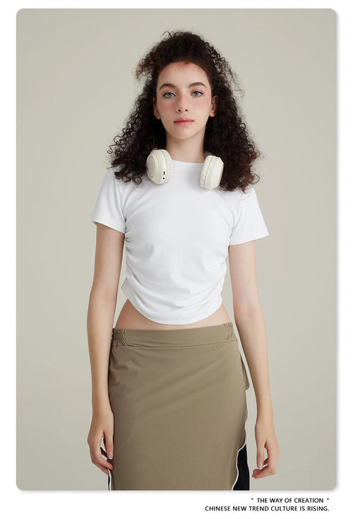 Obsidian Phoenix Women's Luxury Skinny T-Shirt - 220gsm Y2K Pleated Waist Short-Sleeve Tee