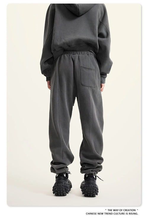 Obsidian Phoenix Luxury 355gsm Washed Fleece Sweatpants - Unisex Retro Loose-Fit Warm Joggers