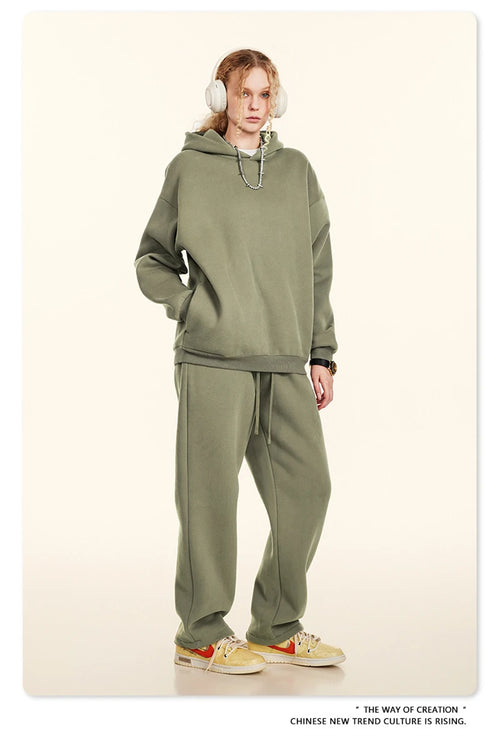 Obsidian Phoenix Unisex Luxury Solid Fleece Hoodie - 345gsm Loose-Fit Warm Hooded Pullover with Side Zipper Pockets