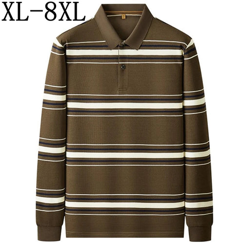 Obsidian Phoenix Luxury Striped Polo Shirt - Top-Grade Long Sleeve Men’s Casual Lapel Shirt in Sizes Up to 8XL