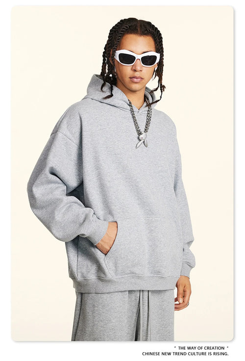 Obsidian Phoenix Unisex Luxury Solid Fleece Hoodie - 420gsm Retro Relaxed-Fit Warm Hooded Pullover