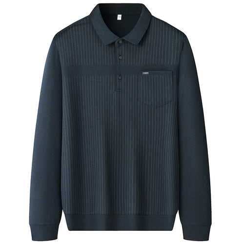 Obsidian Phoenix Luxury Striped Polo Shirt with Pocket - High-End Loose-Fit Business Casual Men’s Shirt in Sizes Up to 8XL
