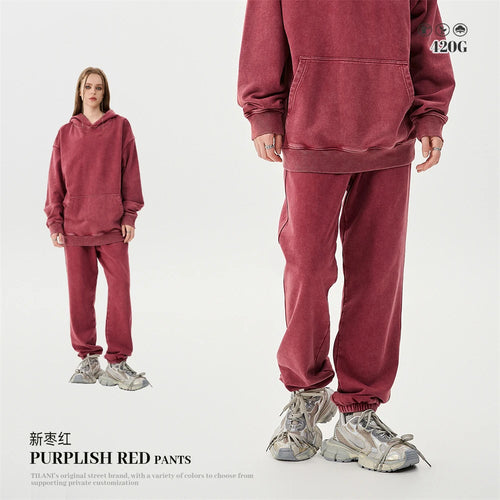 Obsidian Phoenix Unisex Luxury Batik Washed Sweatpants - 420gsm High Street Loose-Fit Distressed Cotton Joggers