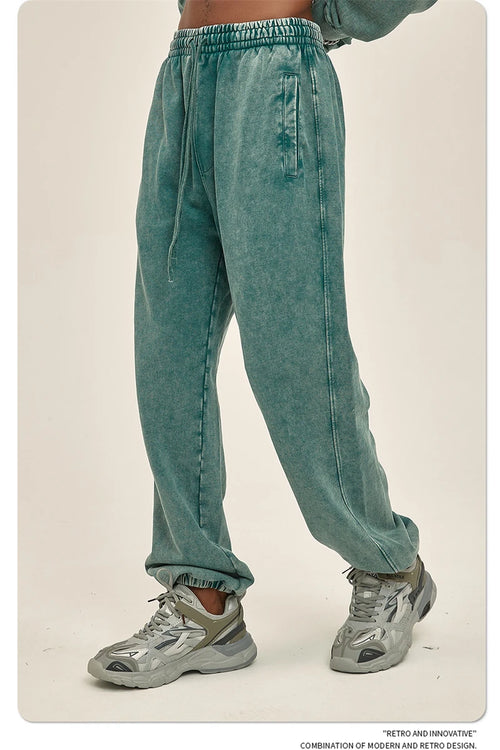 Obsidian Phoenix Luxury 420gsm Batik Washed Cotton Sweatpants - Unisex Loose-Fit Heavyweight Retro Joggers