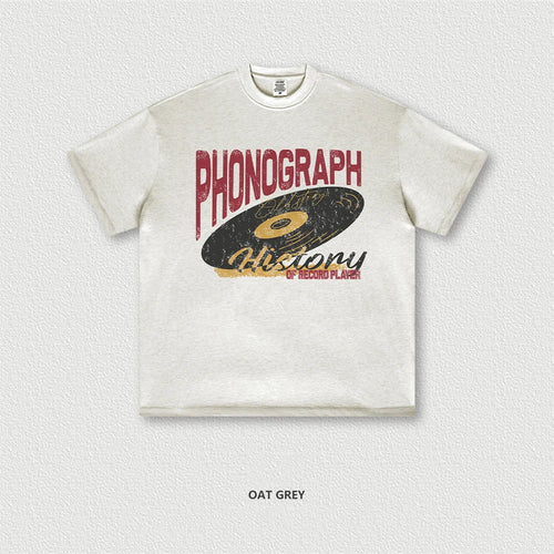 Obsidian Phoenix Unisex Luxury Phonograph Print T-Shirt - 305gsm Vintage American Retro Oversized Cotton Tee